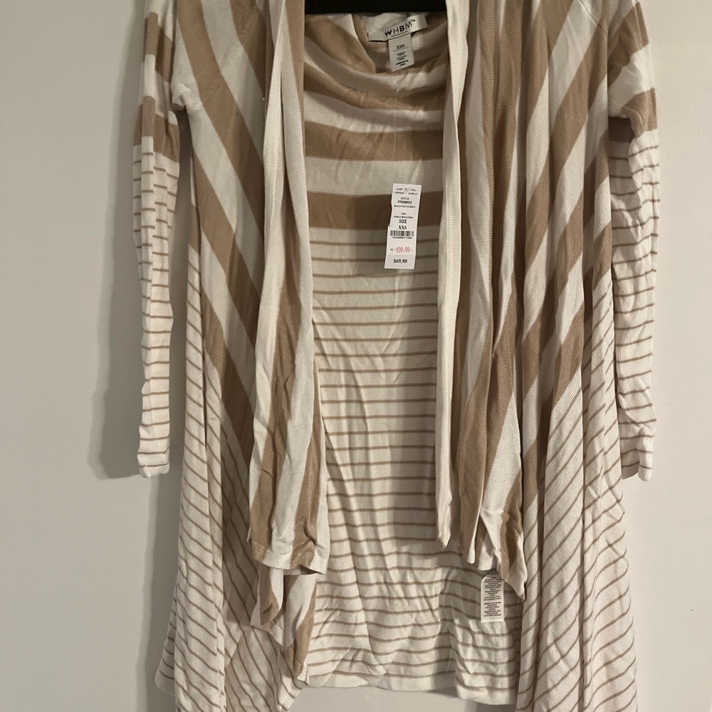 WHBM Tan/White Cardigan: Size XXS
